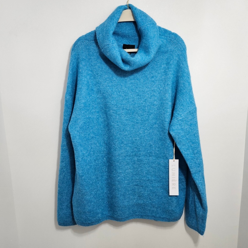 Lumiere NWT Cowl Neck Oversized Jumper Sweater Relaxed Cozy Chic Thick Blue L